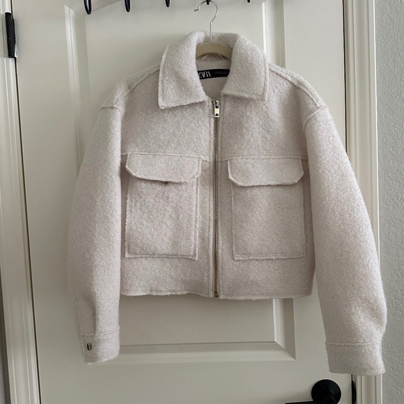 Zara BOUCLÉ JACKET WITH PATCH POCKETS NWOT XS - Picture 11 of 15